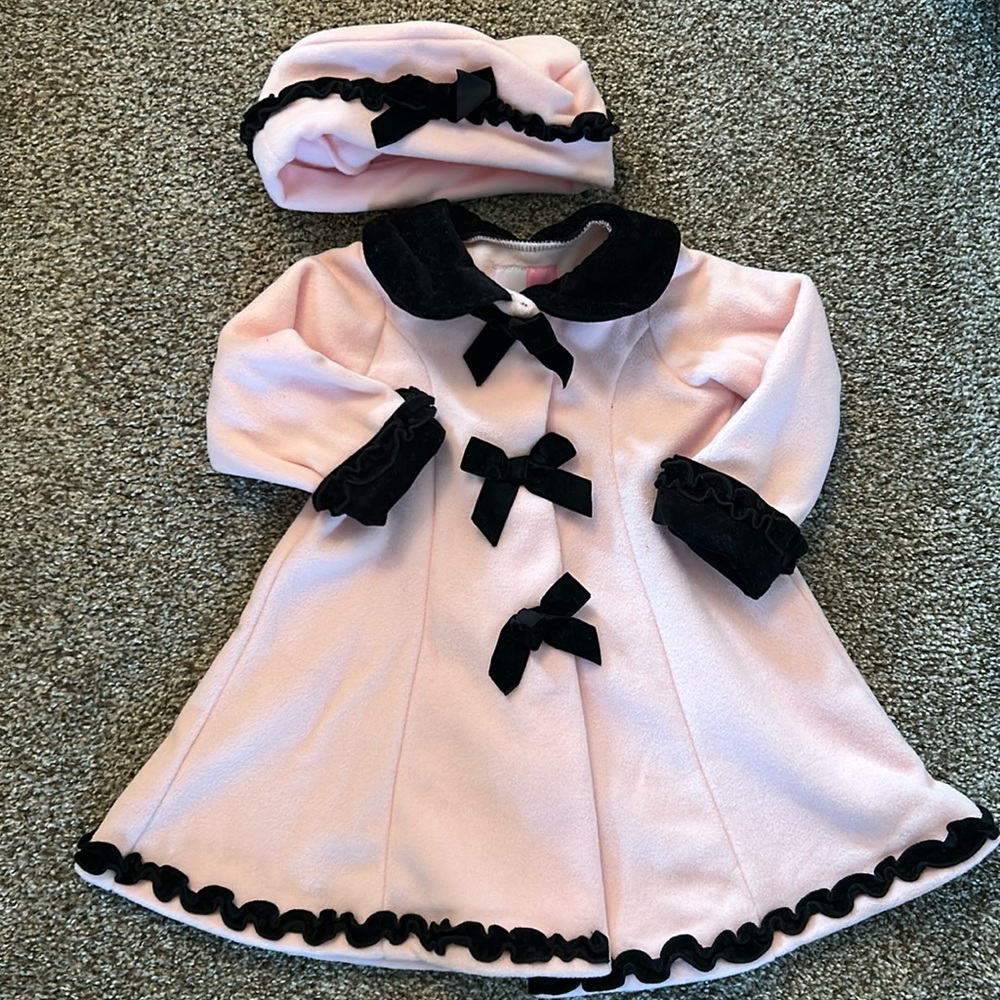 Sofia Rose pink and black Velcro jacket and hat - 18 months